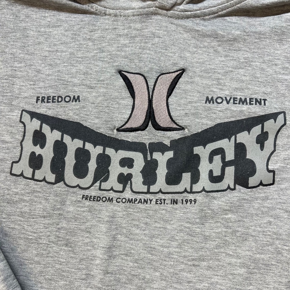 Hurley Mens Freedom Movement Graphic Hoodie Gray Surf Sweatshirt Small 145 - Picture 2 of 8